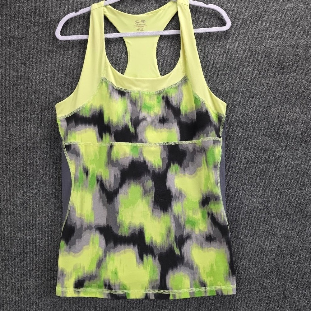 C9 by Champion Womens XXL Neon‎ Lime Grey Abstract Racerback Tank Built-in Bra